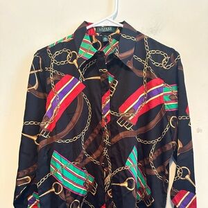 Lauren Ralph Lauren Chain Link Horse Bit All Over Print Shirt Women’s P-Large